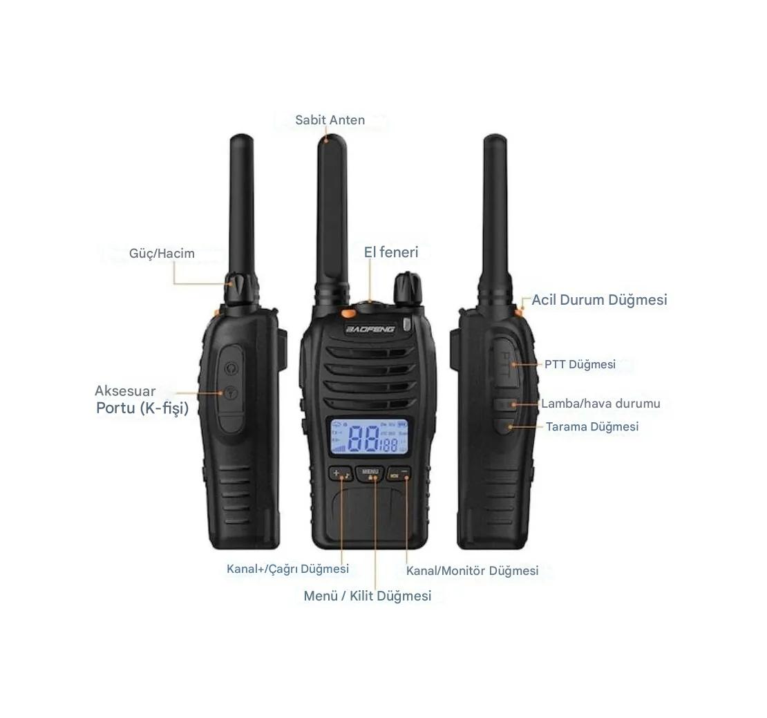 2li Baofeng E88 Ekranlı Pmr 446 El Telsiz Yeni Tasarım Type-c Şarjlı Kulaklık Hediyeli Set