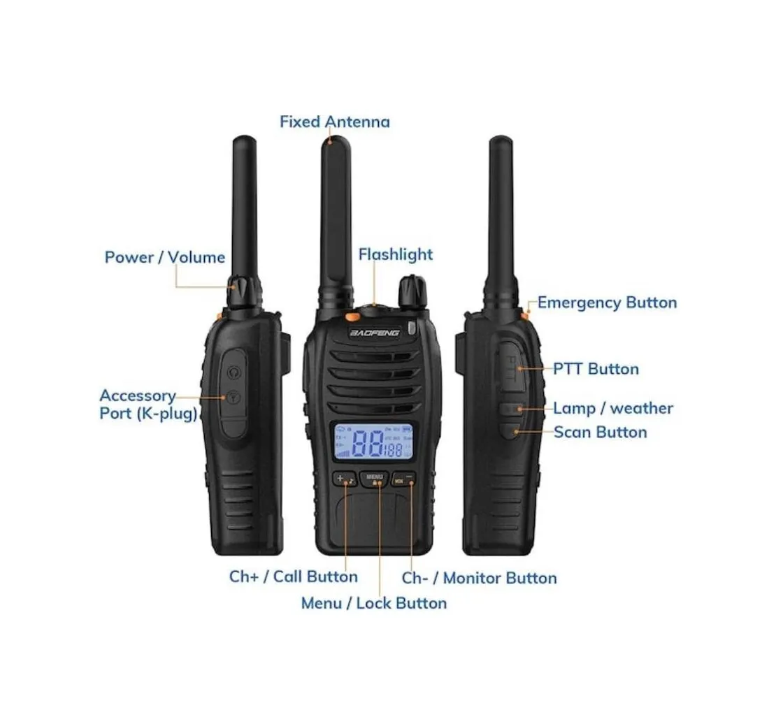 Baofeng E88 Ekranlı Lisanssız Pmr 446 El Telsiz Yeni Type-c Şarjlı Kulaklık Hediyeli Set