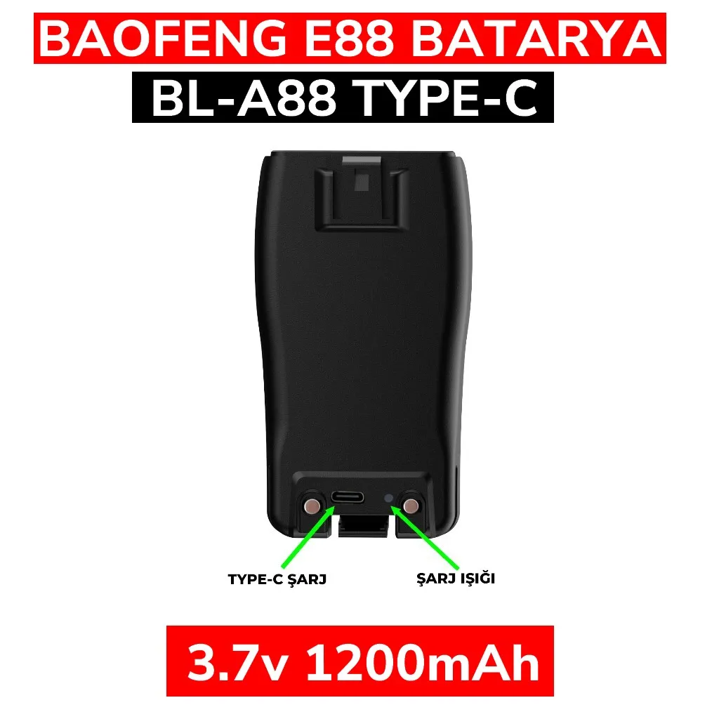 Baofeng E88 Telsiz Bataryası, E88 Telsiz Pili, BL-A88 Type-c Batarya 3.7v 1200mAh