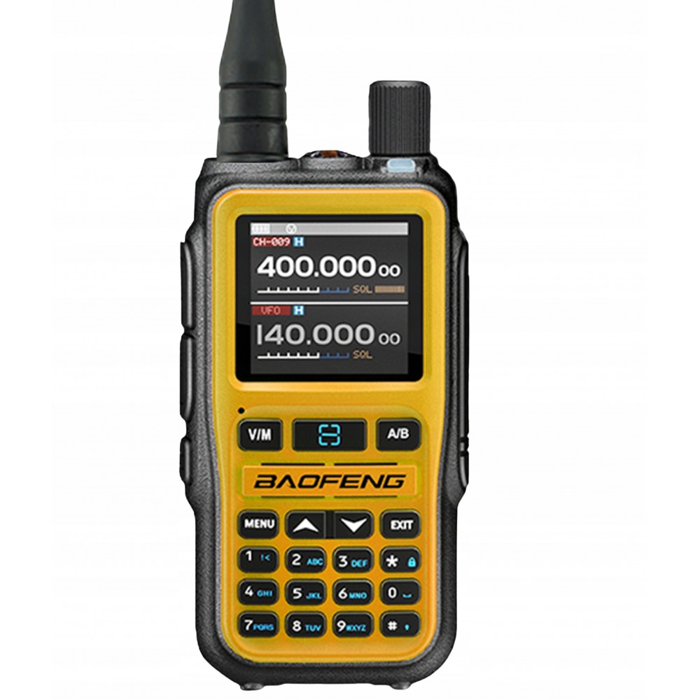 BAOFENG UV-5R Mini Dual Band Telsiz (VHF/UHF) – 5W Güç, Bluetooth, Type-C Şarj SARI