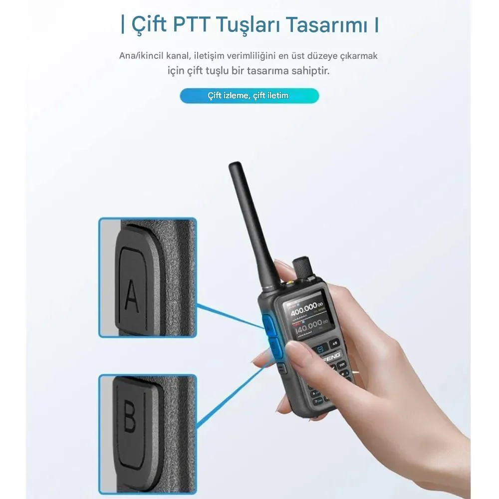 BAOFENG UV-5R Mini Dual Band Telsiz (VHF/UHF) – 5W Güç, Bluetooth, Type-C Şarj SİYAH