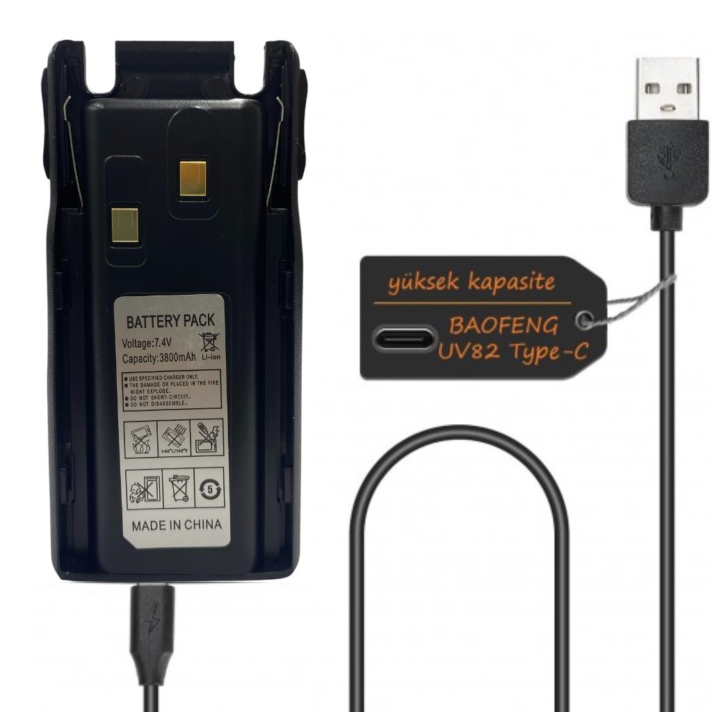 BL-8 Type-c Batarya 7.4V 3800mAh Li-ion Pil, Uv-82 Telsiz Bataryası.