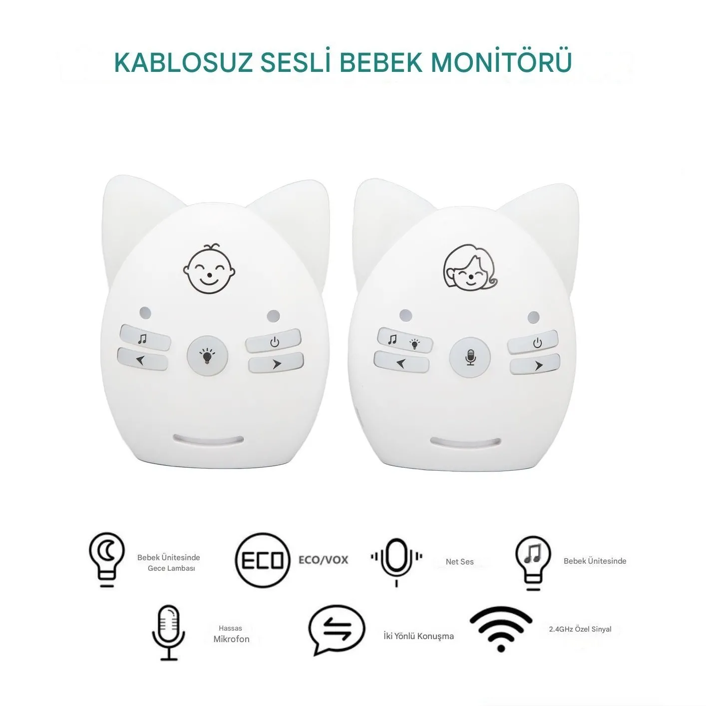 Çok Fonksiyonlu Bebek Telsizi İnterkom İkili Paket Gece Lambası ve Ninni Modu