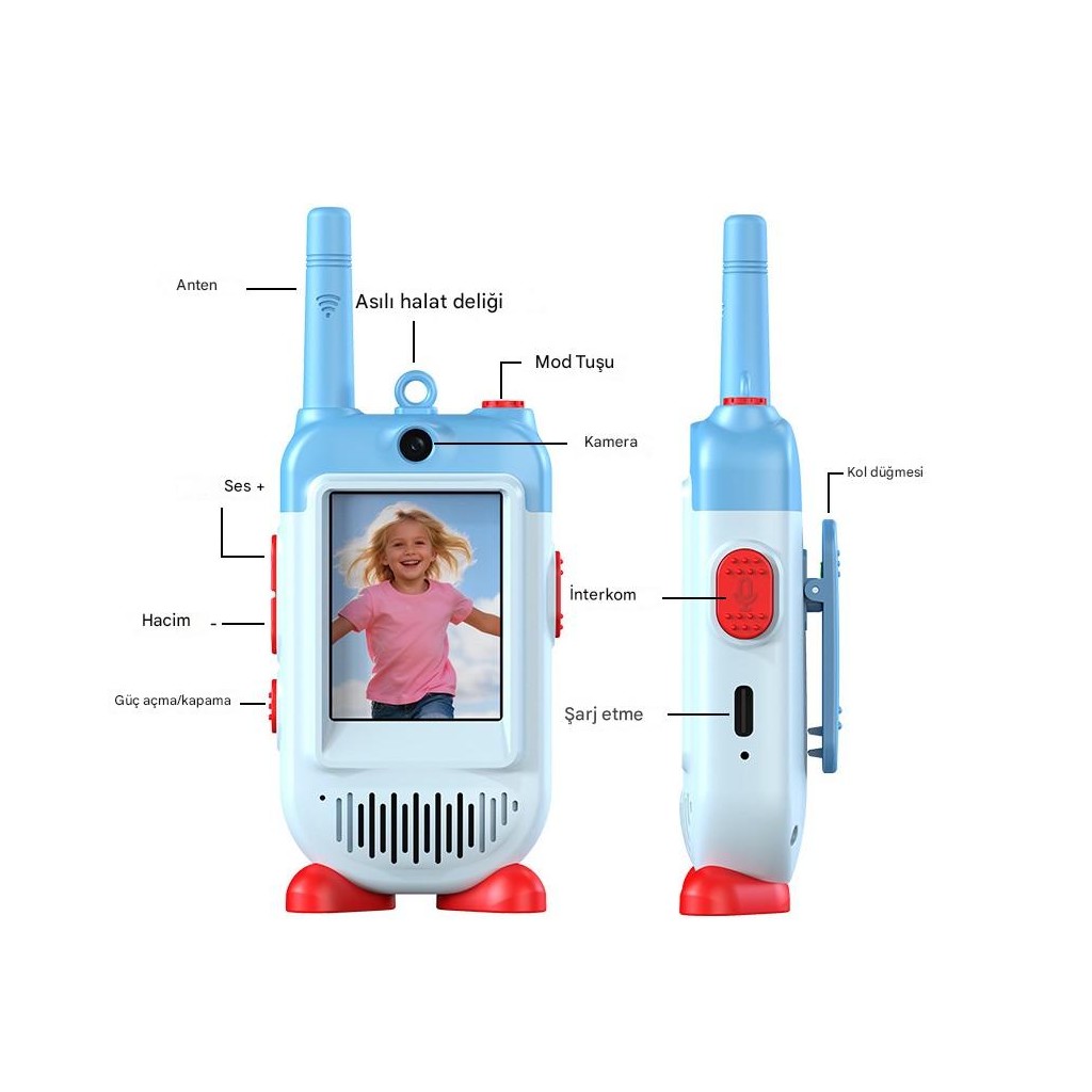Çok Fonksiyonlu Görüntülü Çocuk Telsizi Walkie Talkie İnterkom İkili Paket
