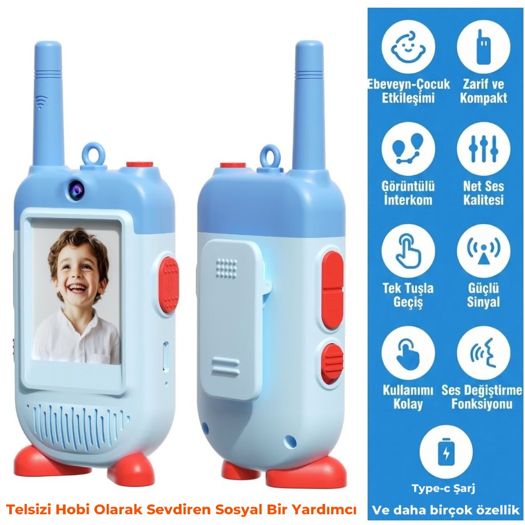 Çok Fonksiyonlu Görüntülü Çocuk Telsizi Walkie Talkie İnterkom İkili Paket