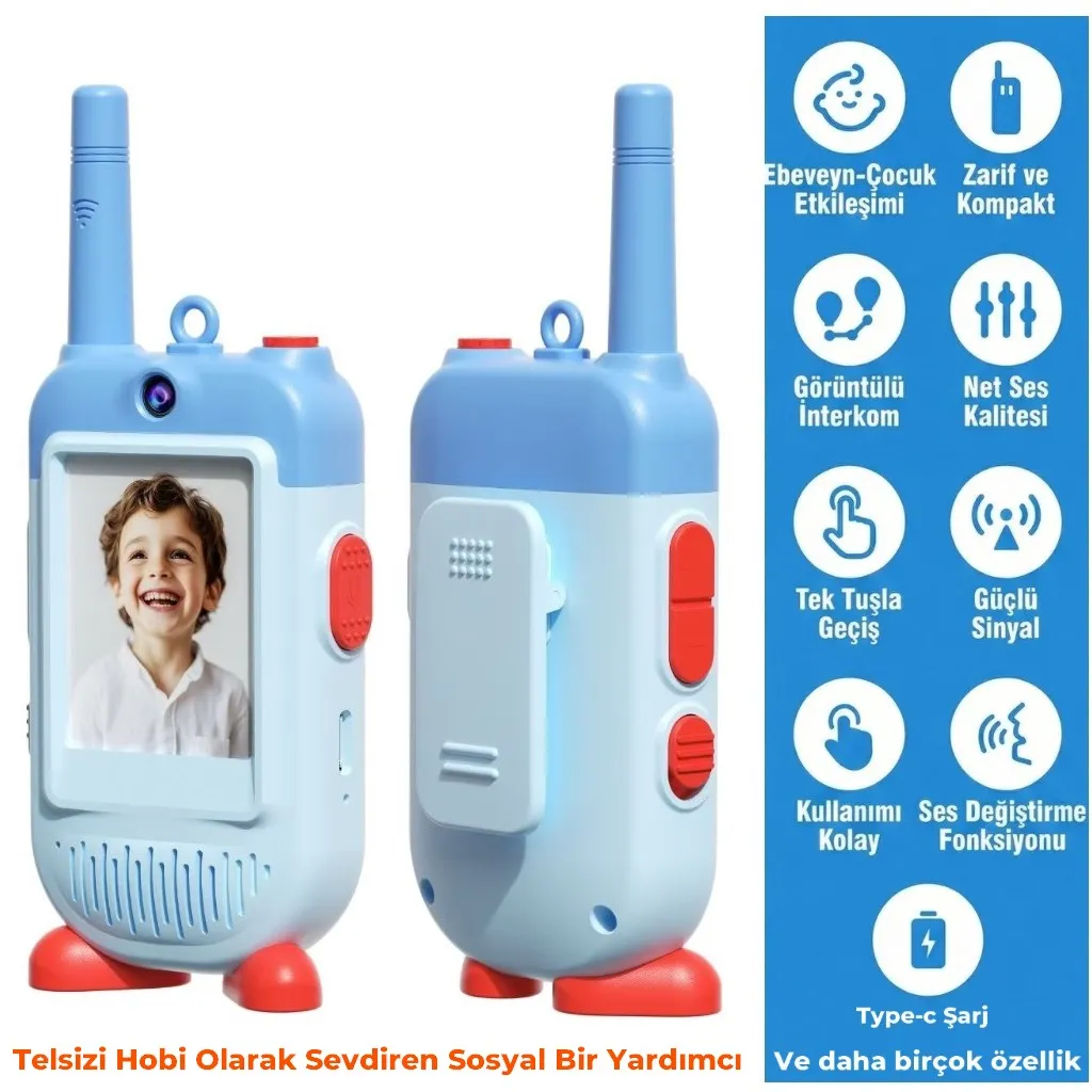 Çok Fonksiyonlu Görüntülü Çocuk Telsizi Walkie Talkie İnterkom İkili Paket
