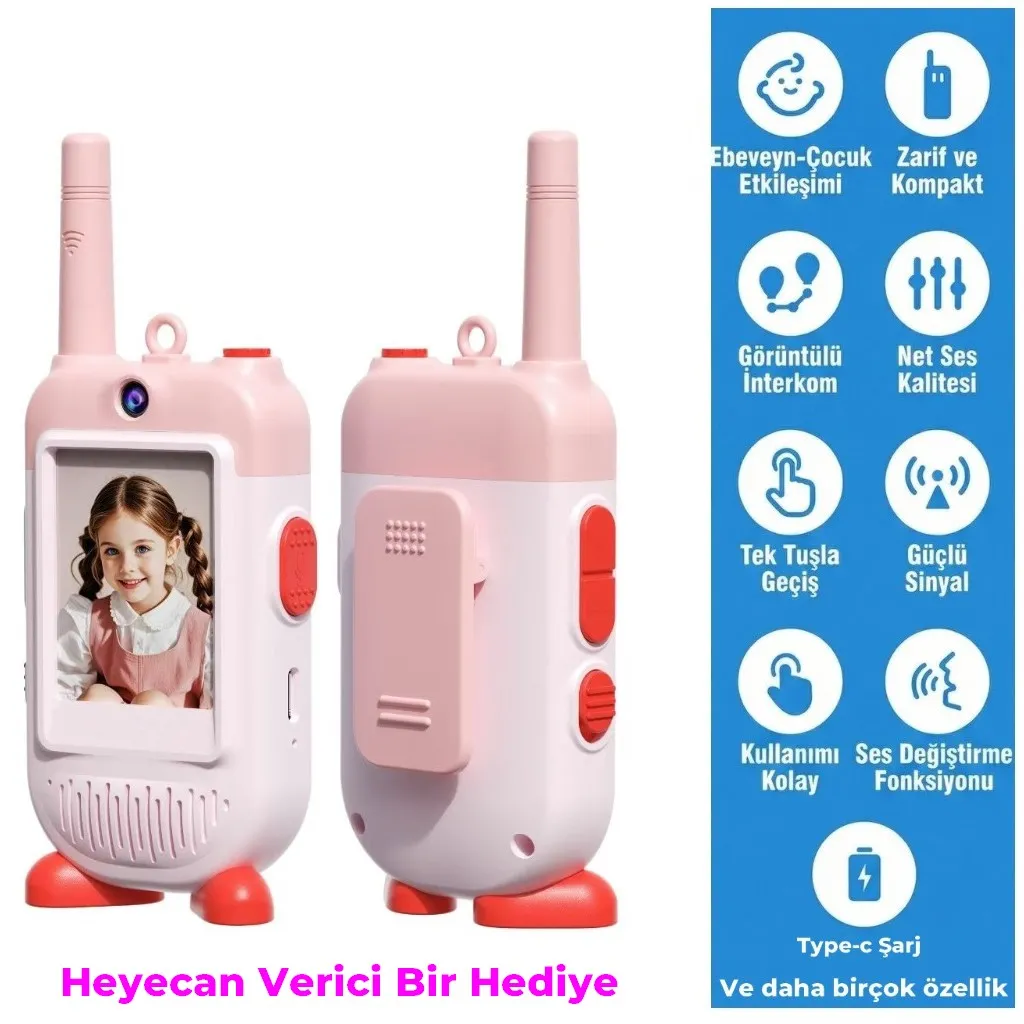 Çok Fonksiyonlu Görüntülü Çocuk Telsizi Walkie Talkie İnterkom İkili Paket