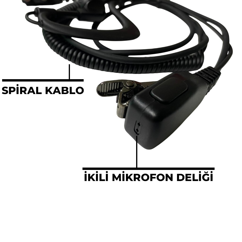 Sfe Spiral Kablolu Bas Konuş Mikrofonlu Yüksek Modülasyonlu Şantiye Telsiz Kulaklığı