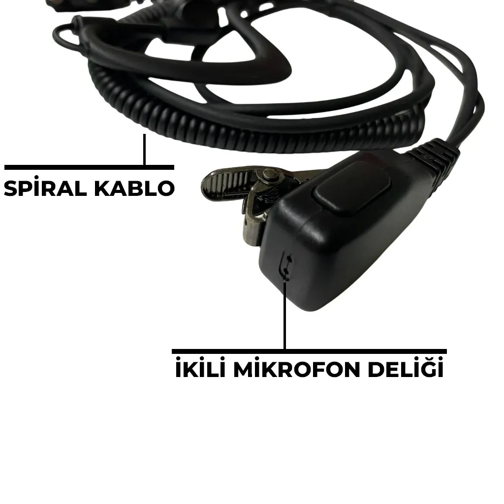 Sfe Spiral Kablolu Bas Konuş Mikrofonlu Yüksek Modülasyonlu Şantiye Telsiz Kulaklığı