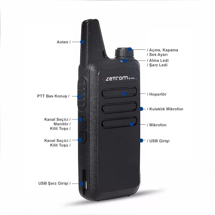 Zetcom Pmr N446 Lisanssız El Telsizi 2'li Set Türkçe Sesli