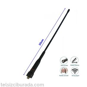 23cm Dual Band Esnek Telsiz Anteni SMA Dişi | Baofeng UV-5R UV-82 Zastone 888 999 Uyumlu