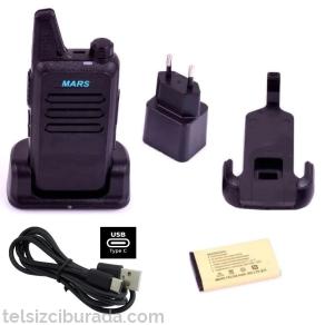Mars PMR M446T Type-C Şarjlı El Telsizi | Türkçe Sesli 16 Kanal PMR446 Tekli